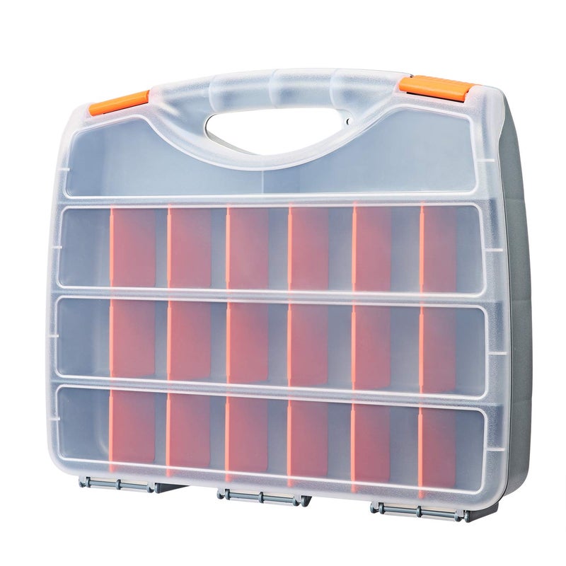 Makitoyo Hardware Storage Box Tools Organizer Container with Handle and Clear Lid, 21 Adjustable Compartments and 2 Fixed Sections,Perfect for Screws,Nuts, Bolts and Small Parts,15"L x 12.9"W x 2.9"H - Image 1